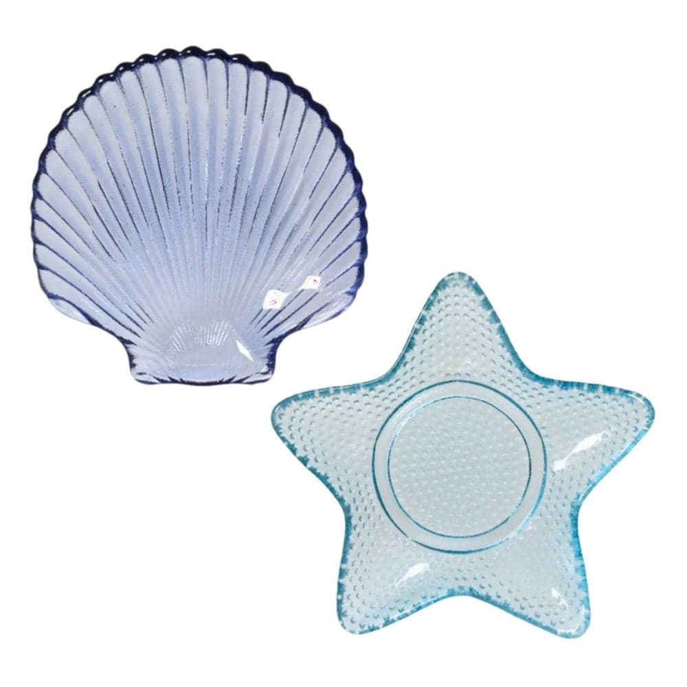 Pjatë servirje Sea me forma mikse, qelqi, transparente me nuanca blu, Dia. 14 x H 2 cm