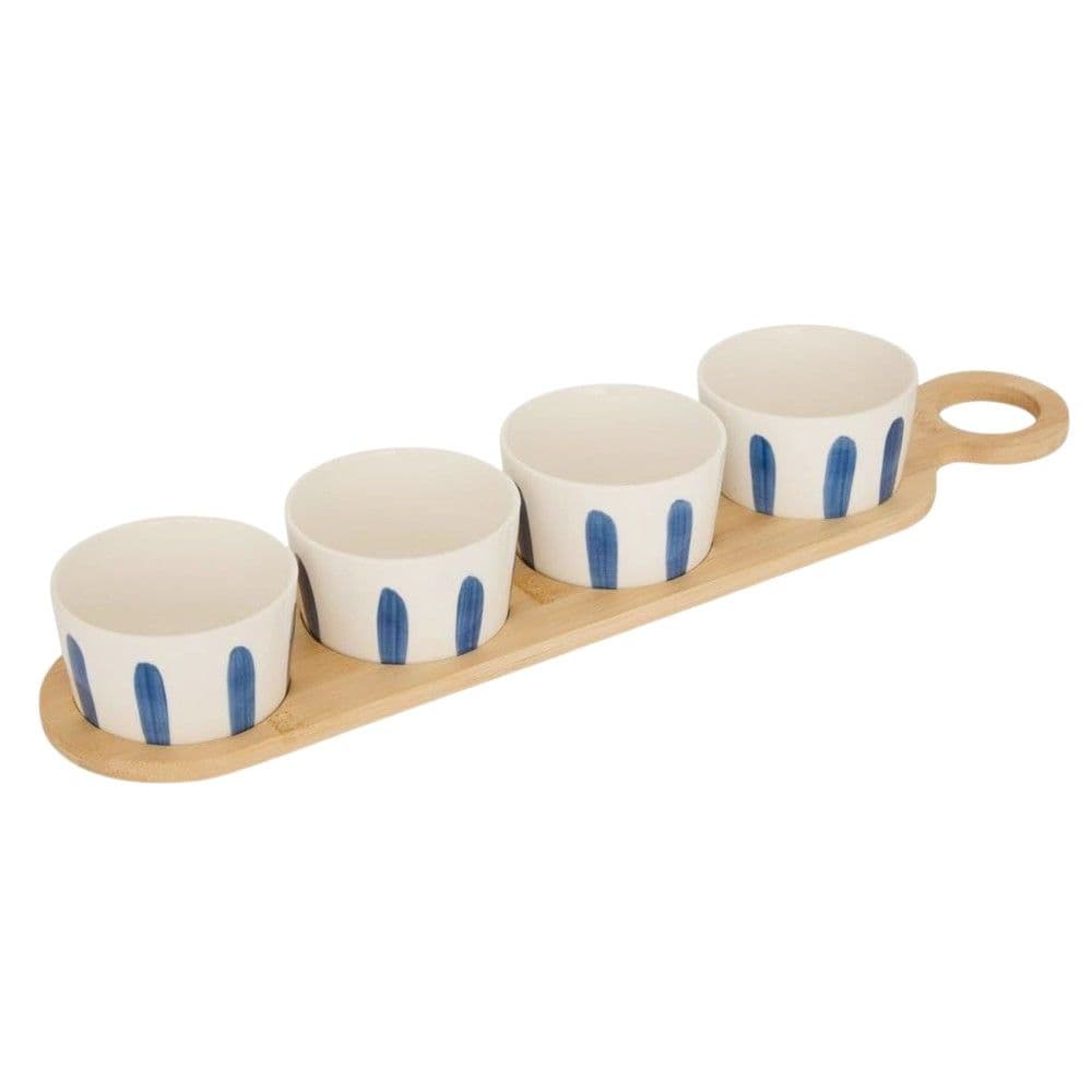 Set me tasa për aperitiv Oceania, qeramike/bambu, e bardhë/blu, 48x10x5.5 cm