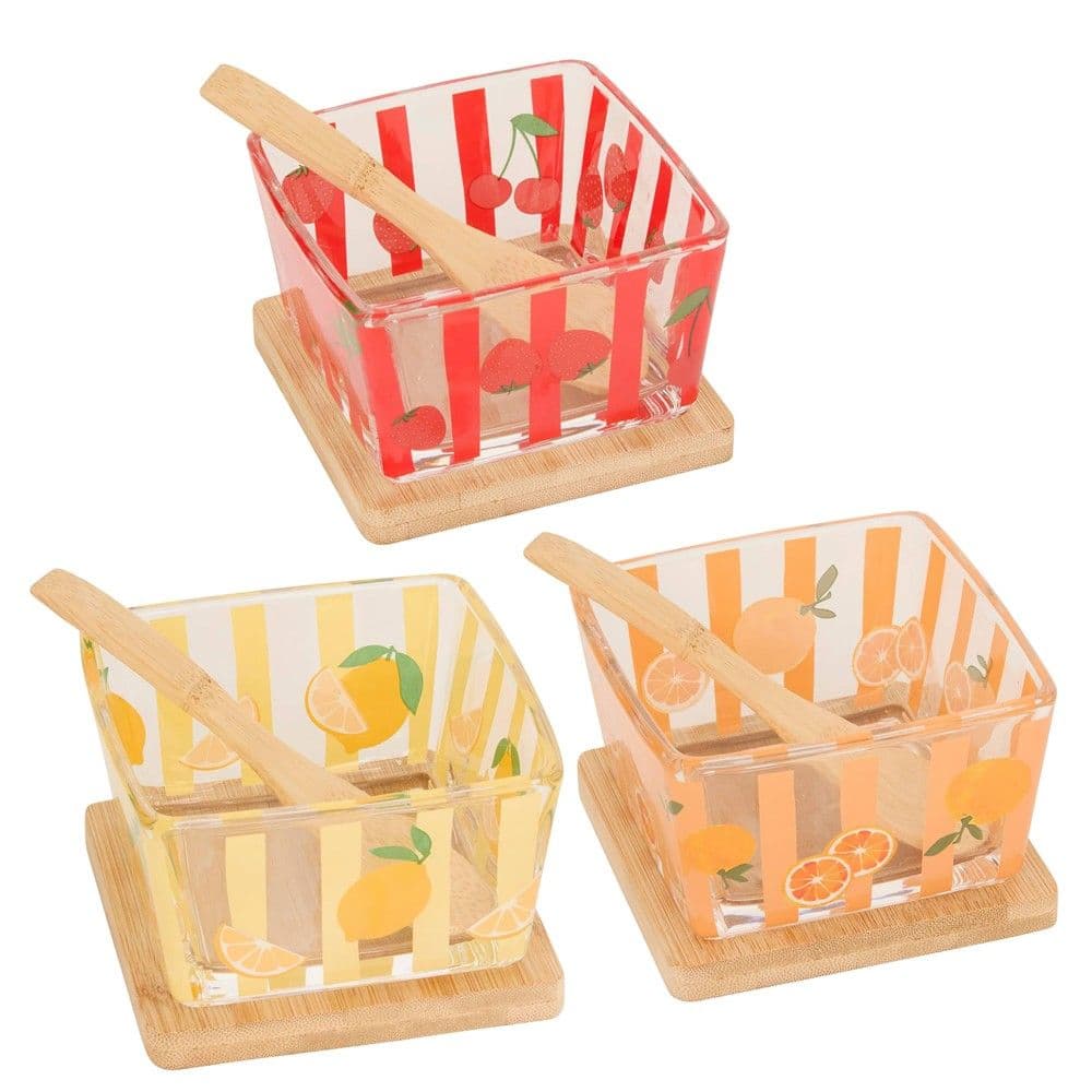 Set me tasa për aperitiv Fruity, qelq/bambu, shumëngjyrësh, 13x9.3x7.5 cm