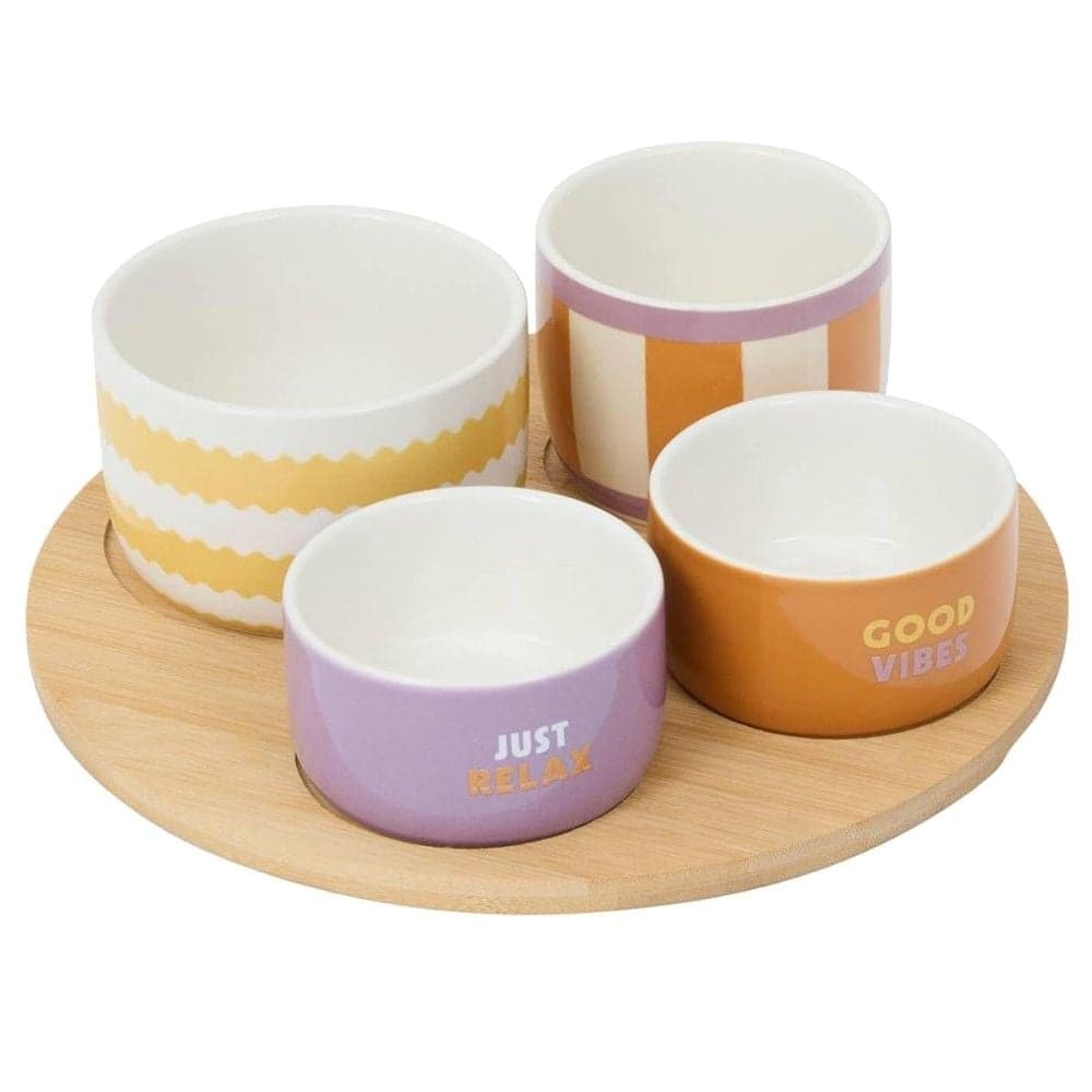 Set me tasa për aperitiv Poolside, qeramike/bambu, shumëngjyrësh, Dia. 25.5 x H 7.6 cm