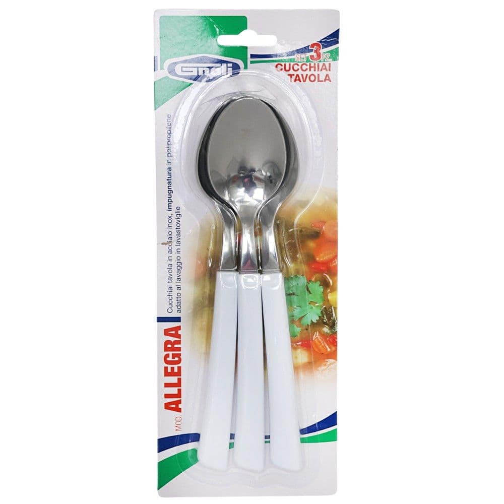 Lugë tavoline Allegra (PK3), inoks/plastike, ngjyrë argjendi/e bardhë, 20.5 cm