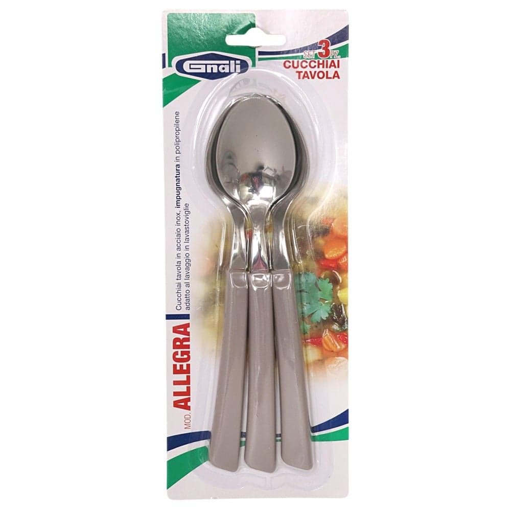 Lugë tavoline Allegra (PK3), inoks/plastike, ngjyrë argjendi/bezhë-gri, 20.5 cm