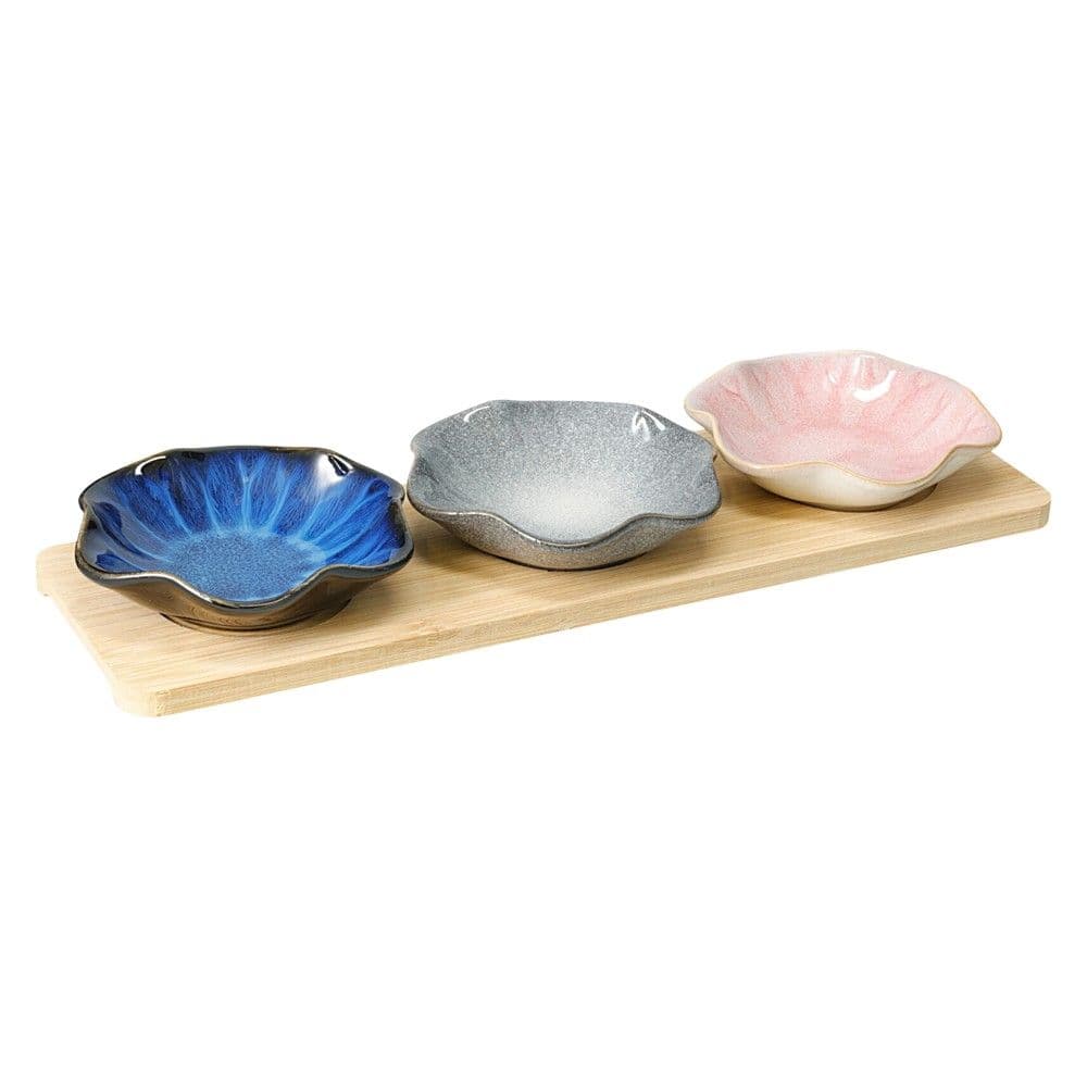 Set me tasa antipasta në formë guacke dhe tabaka, porcelan, ngjyra të ndryshme, 32.5x10x3.1 cm