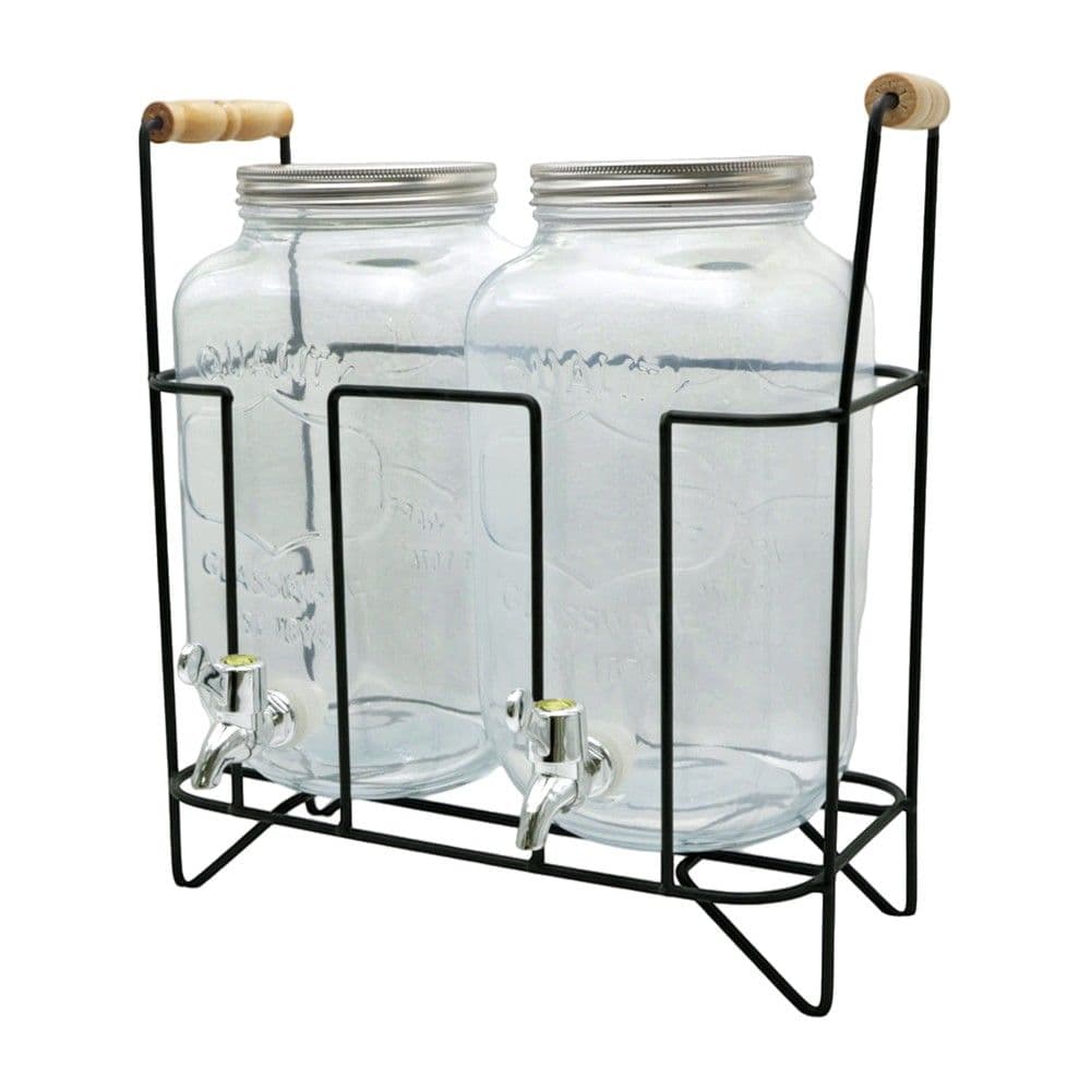 Kavanoz dispenser me rubinet dhe mbajtëse metalike (PK2), qelq, transparente, 4L / Dia. 10 x H 25.5 cm