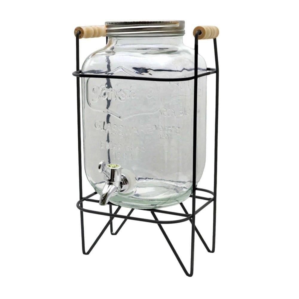 Kavanoz dispenser me rubinet dhe mbajtëse metalike, qelq, transparente, 4L / Dia. 10 x H 25.5 cm