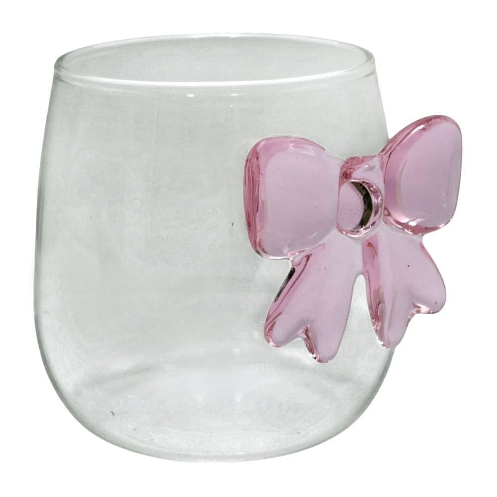 Gotë uji/lëngjesh me detaj fjongo, qelq, transparente/rozë, 350 ml / Dia. 7.5 x H 9.5 cm