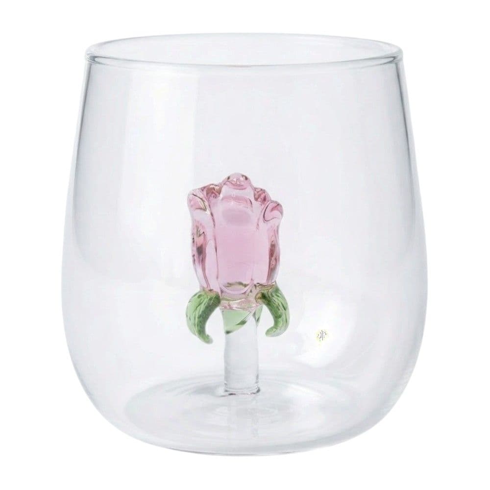 Gotë uji/lëngjesh me detaj trëndafili, qelq, transparente/rozë, 350 ml / Dia. 7.5 x H 9.5 cm