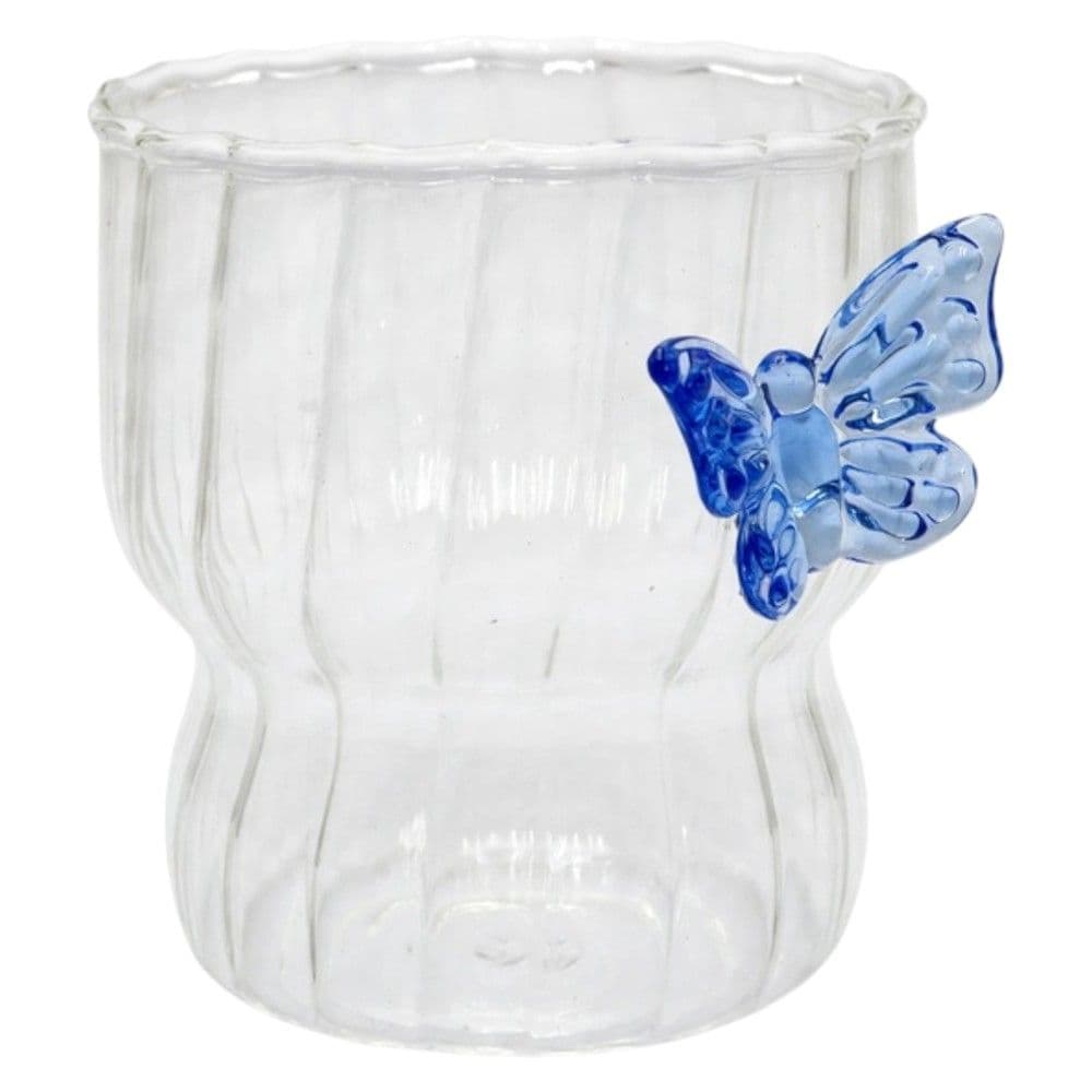 Gotë uji/lëngjesh me detaj fjongo, qelq, transparente/blu, 300 ml / Dia. 7.8 x H 9 cm