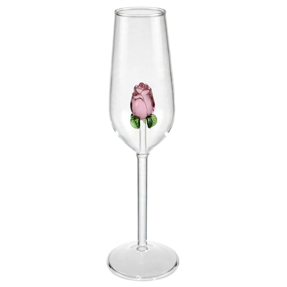 Gotë shampanje me detaj trëndafili, qelq, transparente/rozë, 300 ml / Dia. 4 x H 24.4 cm