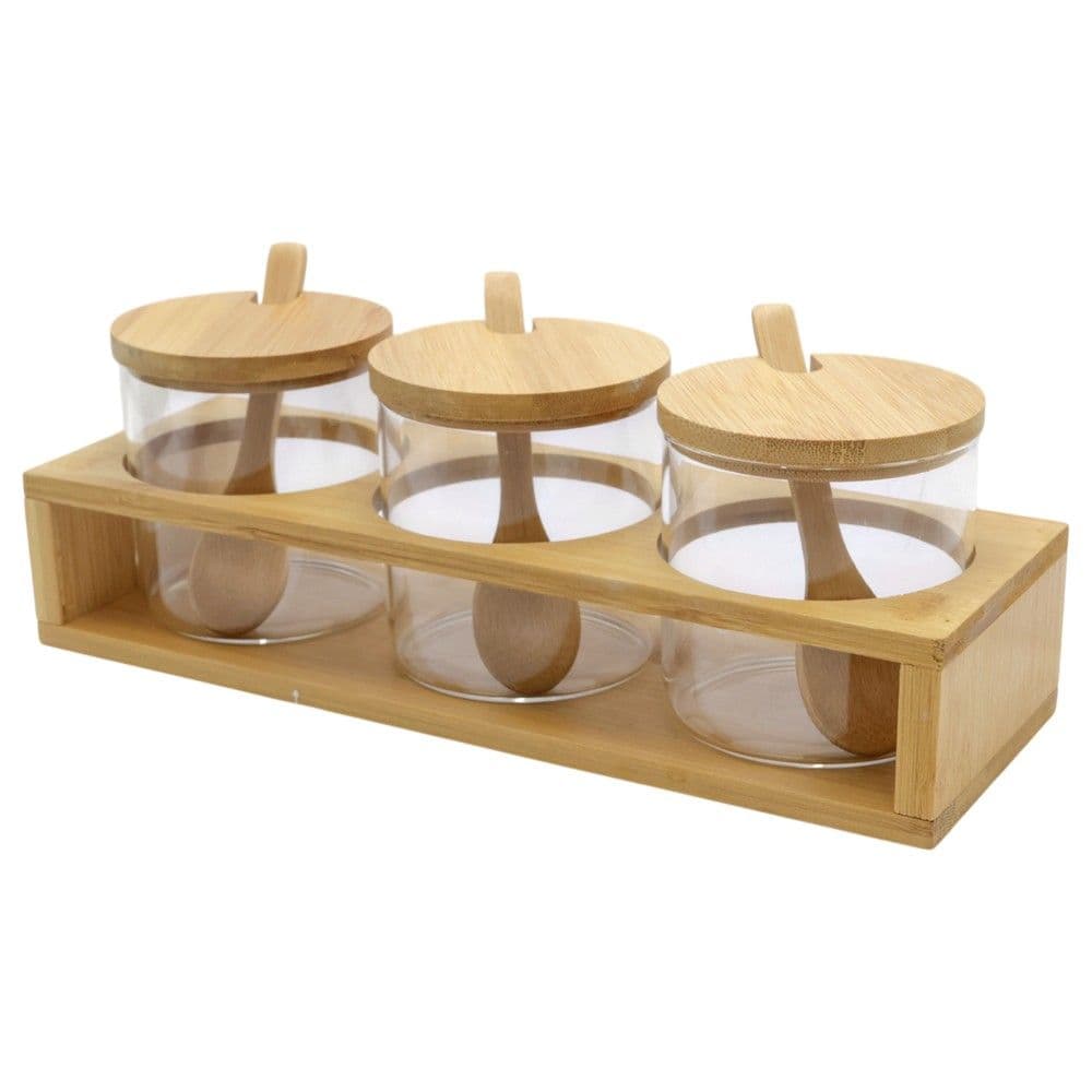 Mbajtëse erëzash (Pk3), qelq/bambu, transparente/natyrale, 350 ml / Dia. 8 x H 8 cm