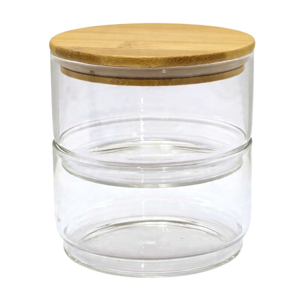Mbajtëse erëzash me 2 kate, qelq/bambu, transparente/natyrale, 400 ml / Dia 11 x H 6 cm (2 copë)