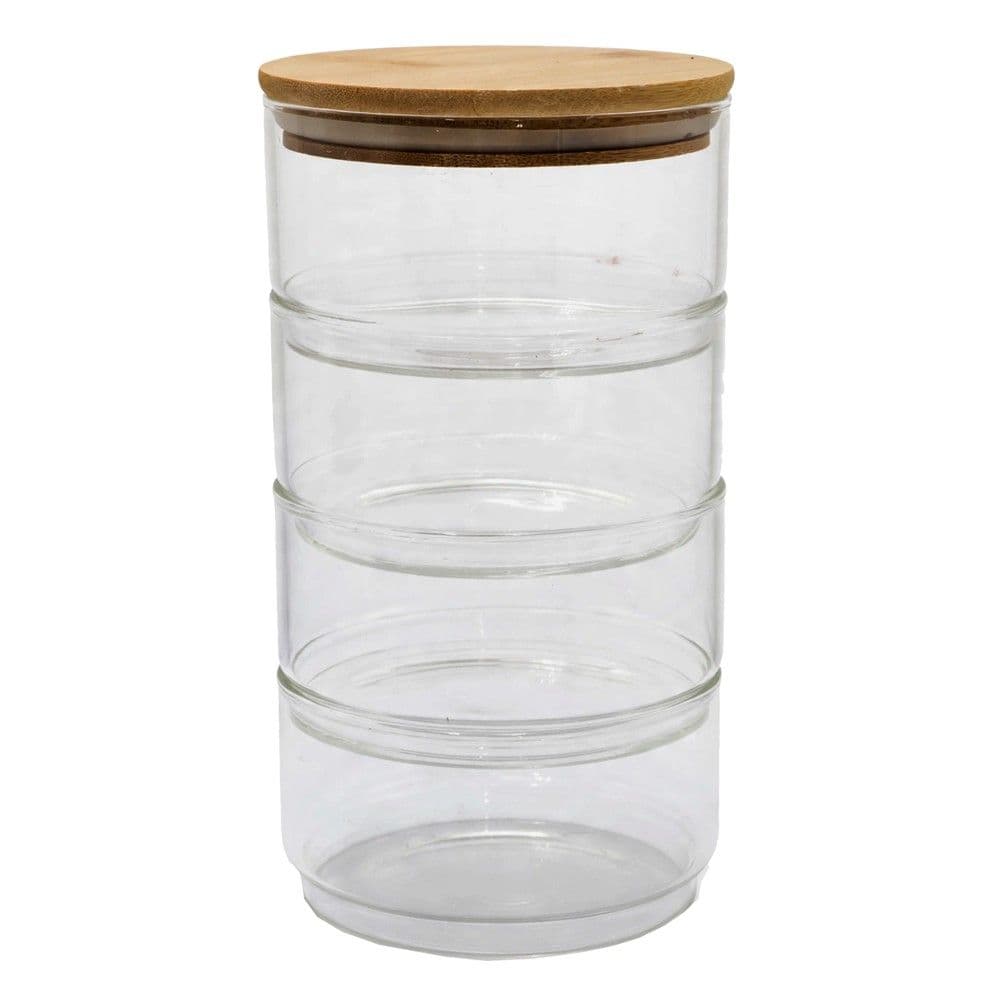Mbajtëse erëzash me 4 kate, qelq/bambu, transparente/natyrale, 400 ml / Dia 11 x H 6 cm (4 copë)