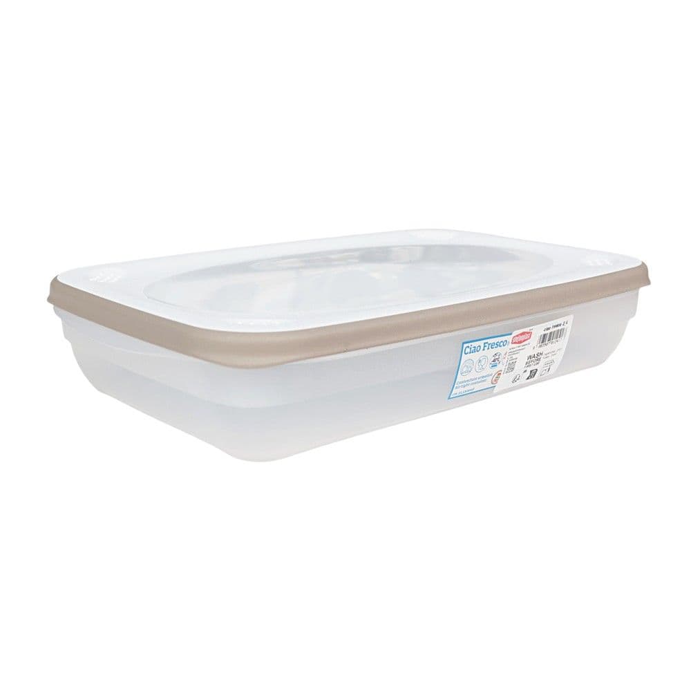 Tas me kapak për ruajtje ushqimi në frigorifer Ciao Fresco, plastike, e bardhë/gri/transparente, 2.4 L / 31.5x20x6 cm