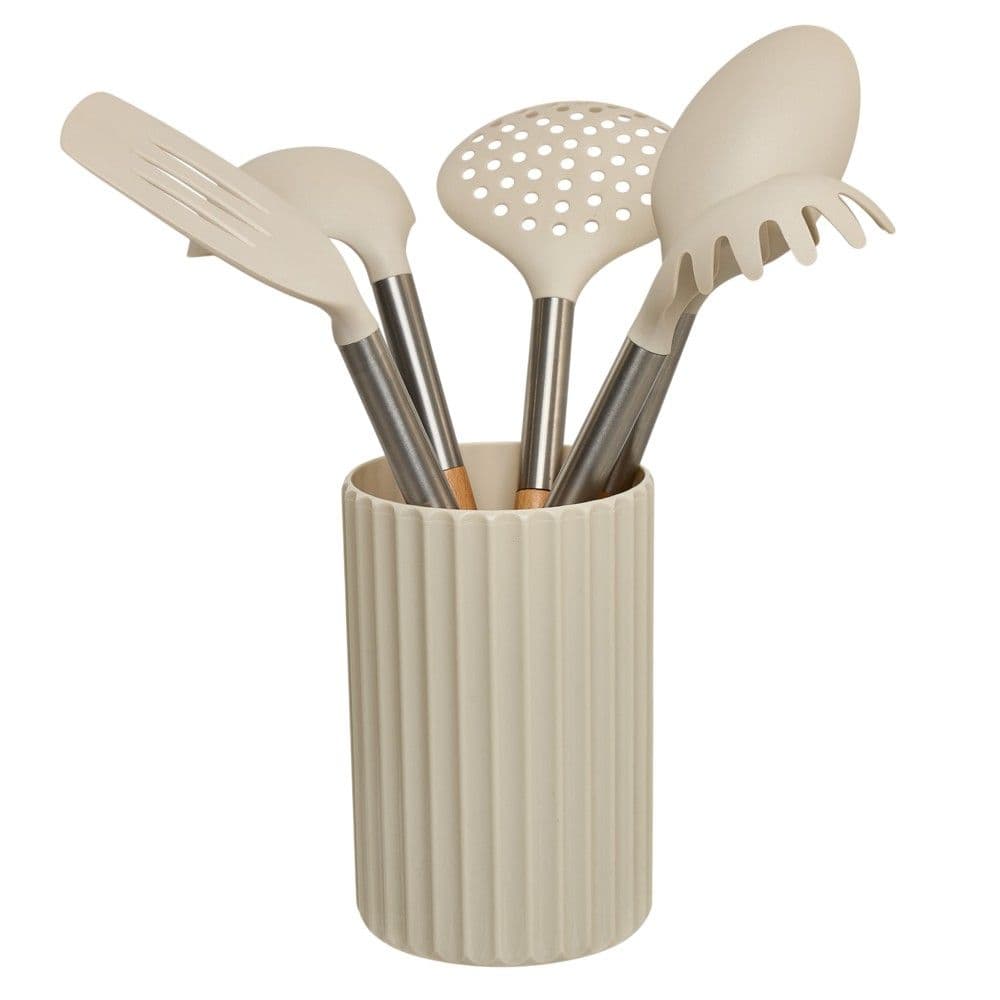 Set lugë/pirunj gatimi dhe mbajtëse, inoks/polipropilen, krem, Dia. 11 x H 28 cm