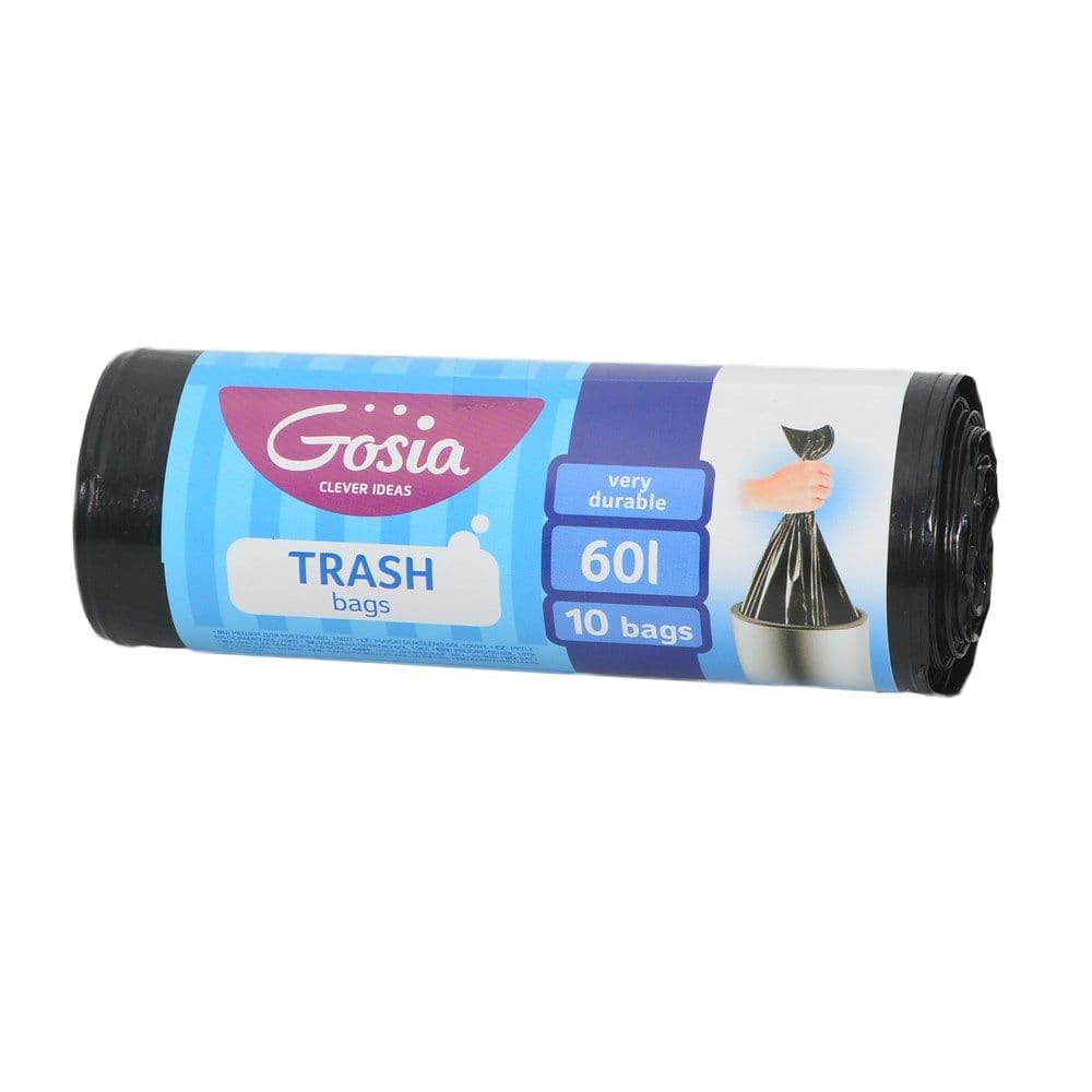 Qese mbeturinash," Gosia", plastike, 60 lt, 53x65 cm, e zezë, 10 ndarje, me litar, 1 copë