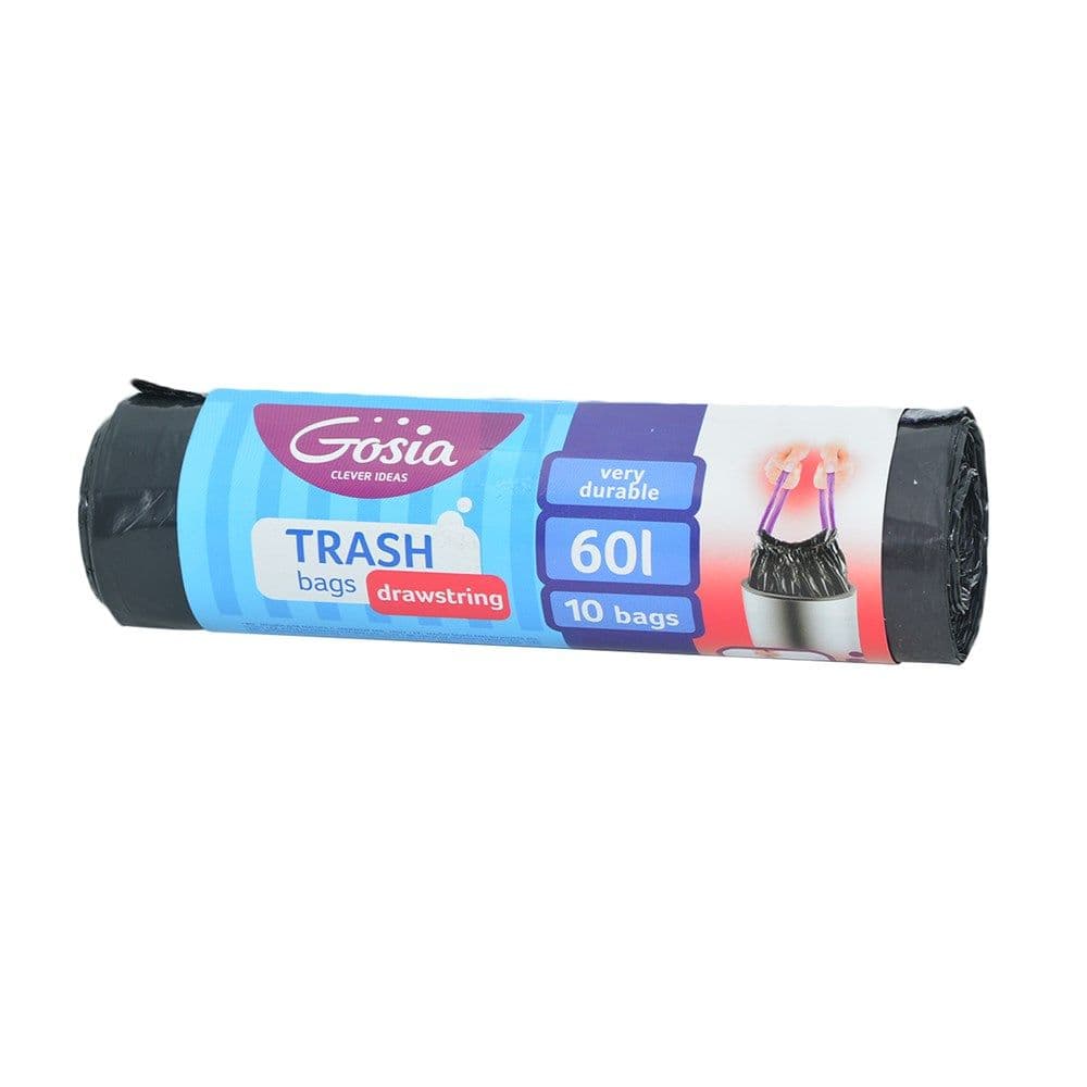 Qese mbeturinash, Gosia, plastike, 60 lt, 53x65 cm, e zezë, 10 ndarje, me litar, 1 copë