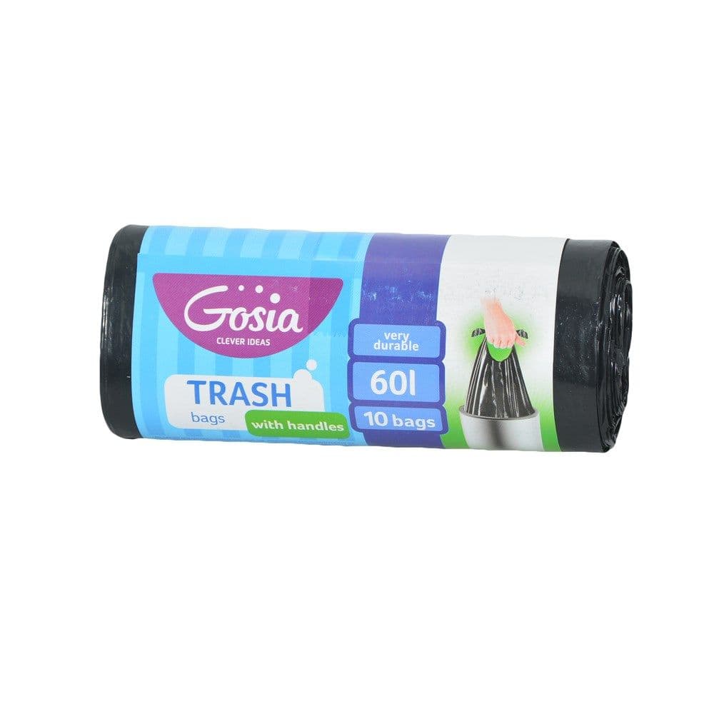 Qese mbeturinash, Gosia, plastike, 60 lt, 53x65 cm, e zezë, 10 ndarje, me litar, 1 copë