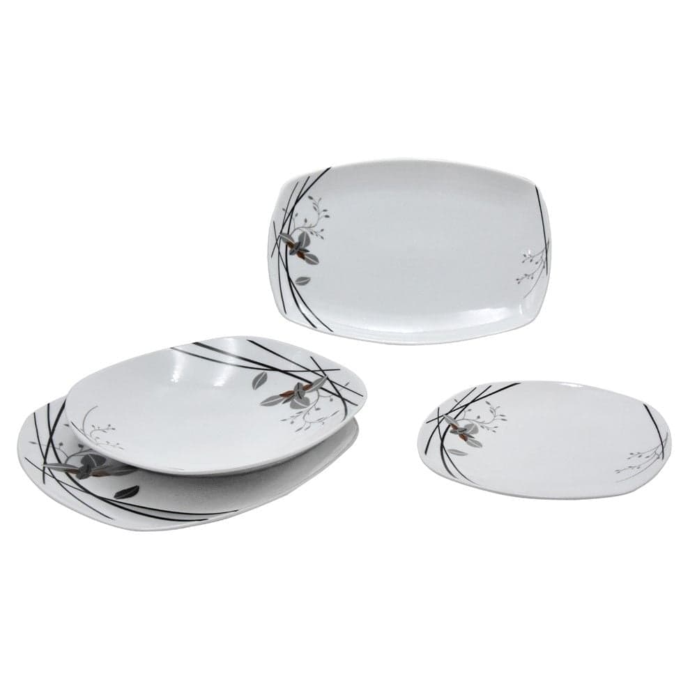 Set pjatash, porcelan, e bardhë, dizenjo lule, 20 copë