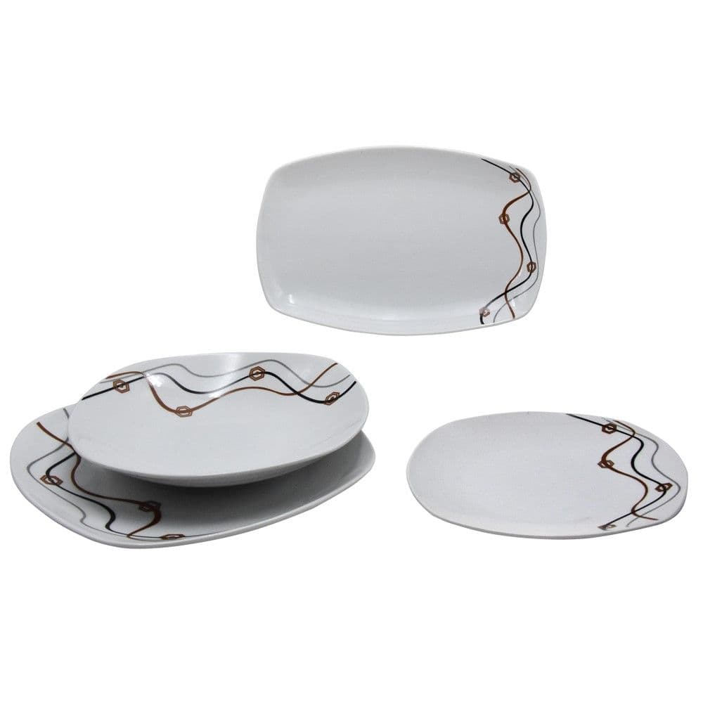 Set pjatash, porcelan, e bardhë, dizenjo me vija, 20 copë