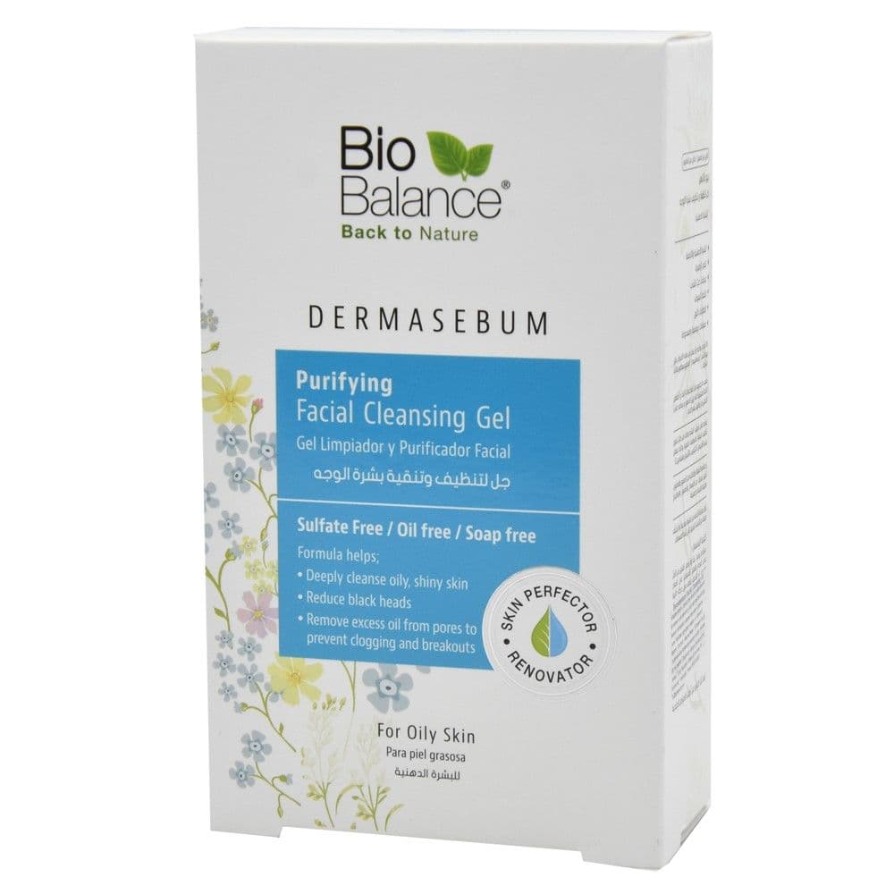 Xhel për pastrimin e fytyrës, me efekt purifikues, DermaSebum™, Bio Balance, plastikë, 250 ml, e bardhë dhe e kaltër, 1 copë