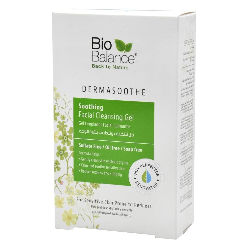 Xhel për pastrimin e fytyrës, me efekt qetësues, DermaSoothe™, Bio Balance, plastikë, 250 ml, e bardhë dhe e gjelbër, 1 copë
