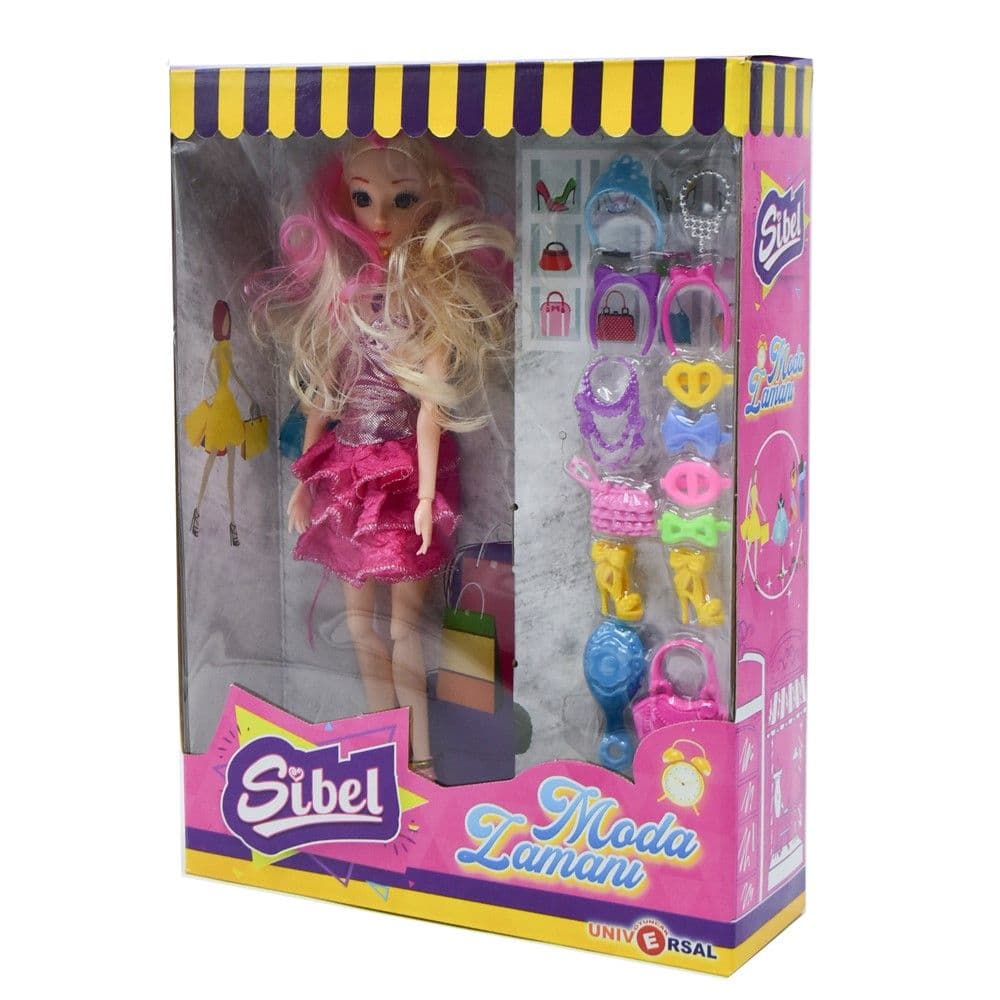 Set kukull me aksesorë për fëmijë, Sibel, This Is My Style, plastikë dhe poliestër sintetike, 7.5x46x42 cm, mikse, 12 copë