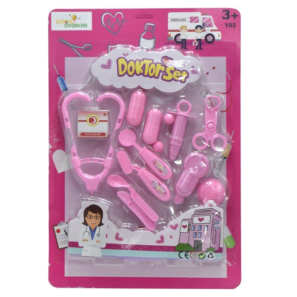 Set me pajisje doktori për fëmijë, Doctor Set, Limon, plastikë, 45x30.7x4 cm, mikse, 12 copë