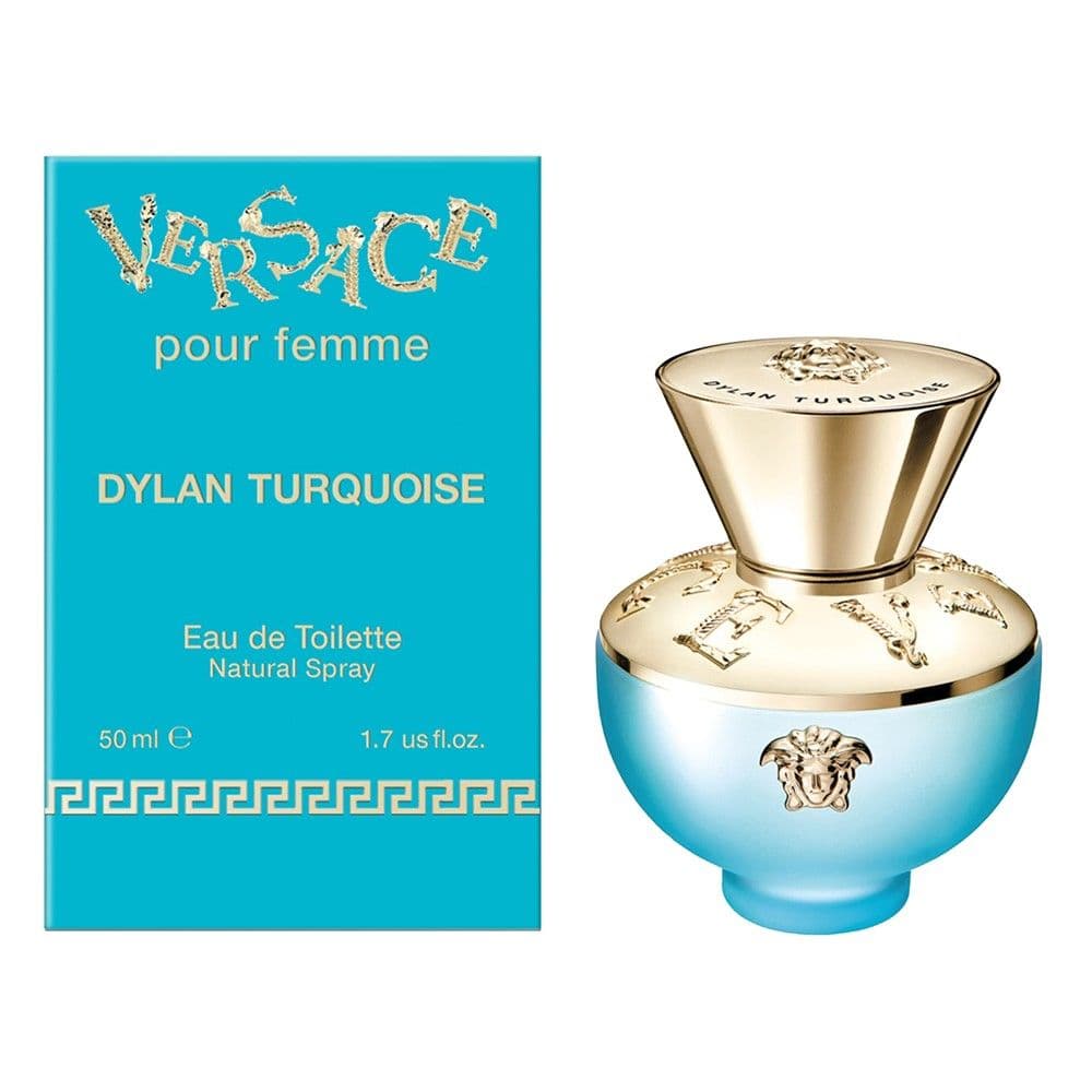 Eau de toilette (EDT) për femra, Dylan Turquoise, Versace, qelq, 50 ml, gurkali dhe gold, 1 copë