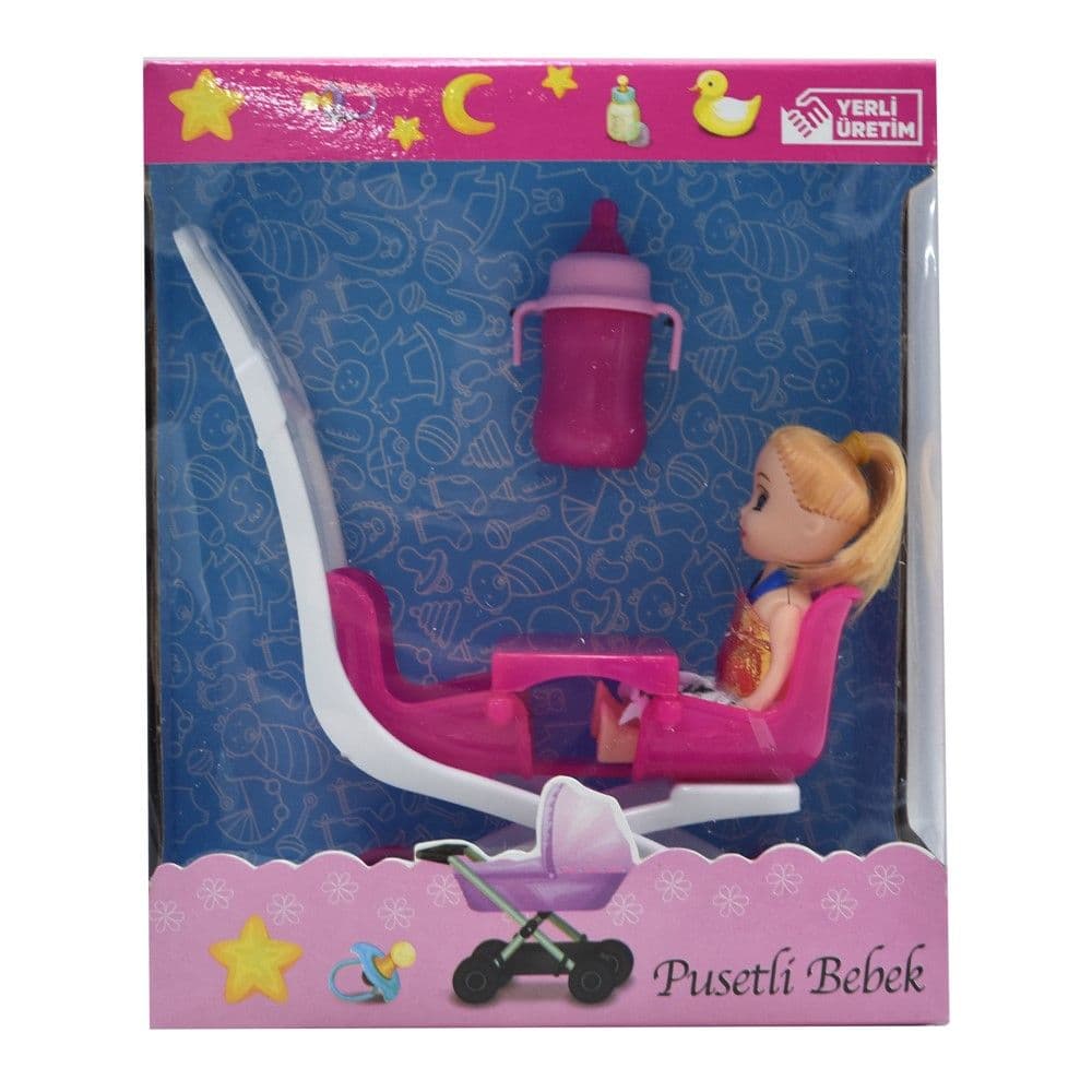 Set kukull bebe me karrocë, plastikë, 18 cm, rozë, 1 copë