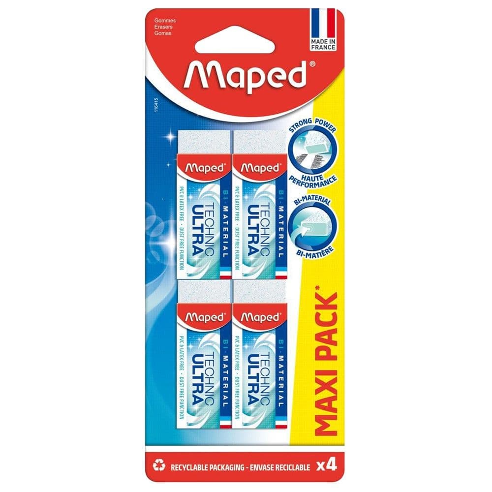 Set me goma për laps, Ultra Technic, Maped, gomë, 2.15x6.1x1.2 cm, e bardhë, 4 copë