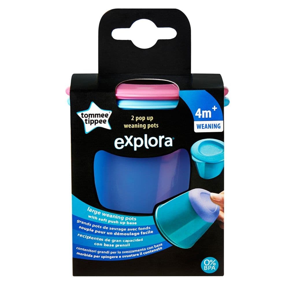 Tasa për ruajtjen e ushqimit të bebeve, Pop-ups, Tommee Tippee, plastikë, 2x60 ml, blu dhe rozë, 2 copë