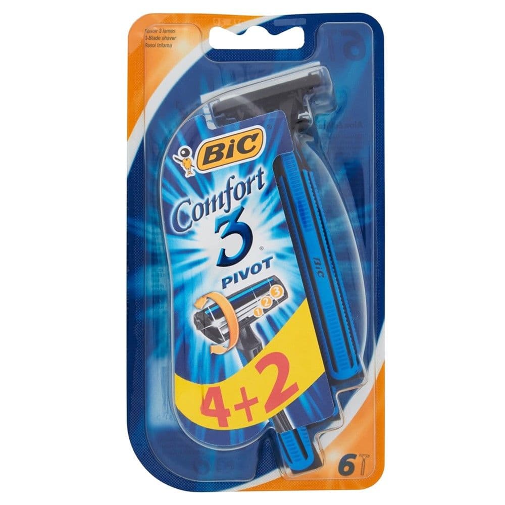 Brisk rroje njëpërdorimësh për meshkuj, Bic, plastikë dhe inoks, 7.2x11.5 cm, blu, 6 copë