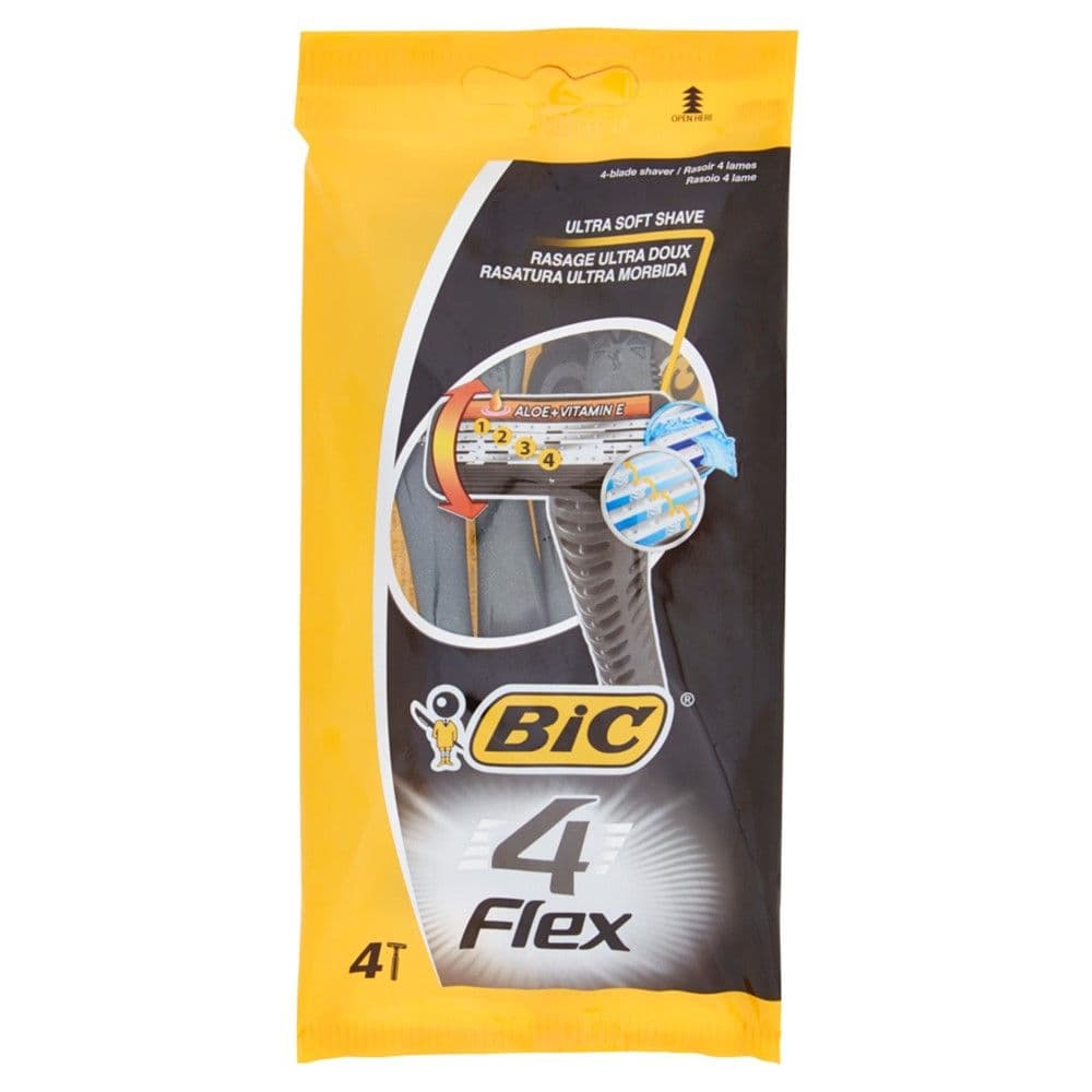 Brisk rroje njëpërdorimësh për meshkuj, Bic, plastikë dhe inoks, 15x5 cm, gri, 4 copë