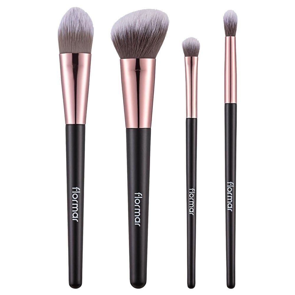 Set me 4 furça makeup-i profesionale, Flormar, plastikë dhe najlon, 17 cm, e zezë dhe rozë, 1 copë