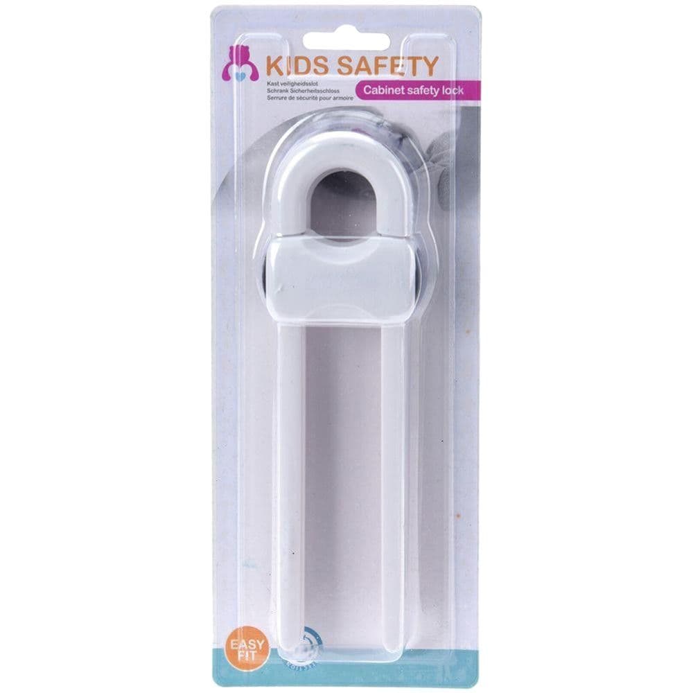 Sigurues për dyert e kabineteve dhe dollapëve, pa adeziv, Kids Safety, plastikë, 6x3x18.5 cm, e bardhë, 1 copë