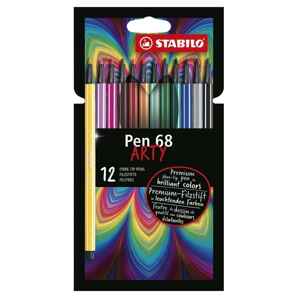 Markera me ngjyra, Pen 68, Arty, Stabilo, plastikë, 21x11x1 cm, mikse, 12 copë