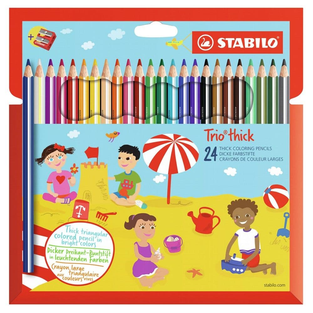 Lapsa me ngjyra për fëmijë, Stabilo, dru, 21.6x1.5x21.8 cm, mikse, 24 copë