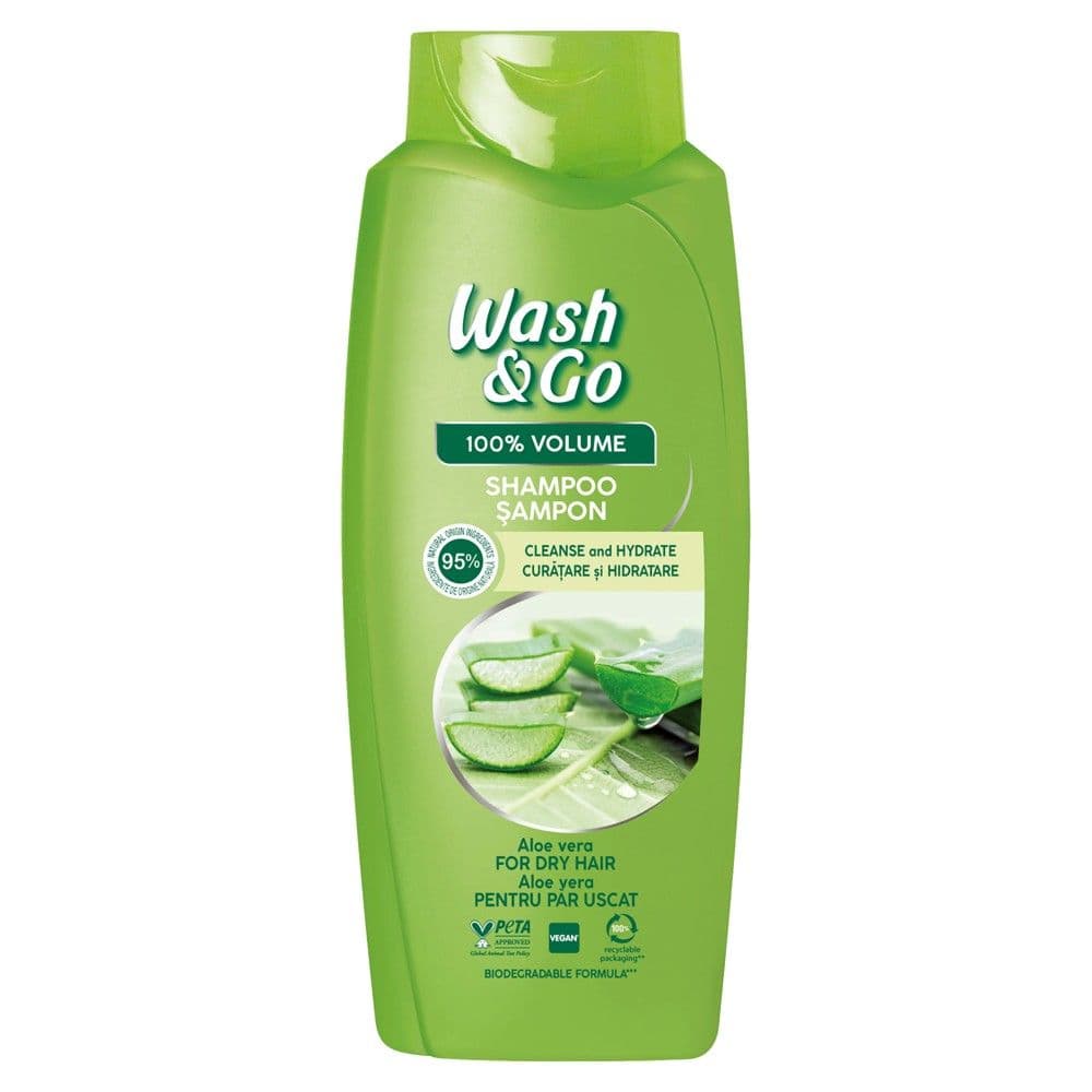 Shampo flokësh për volum, me efekt hidratues, Wash & Go, plastikë, 360 ml, e gjelbër, 1 copë