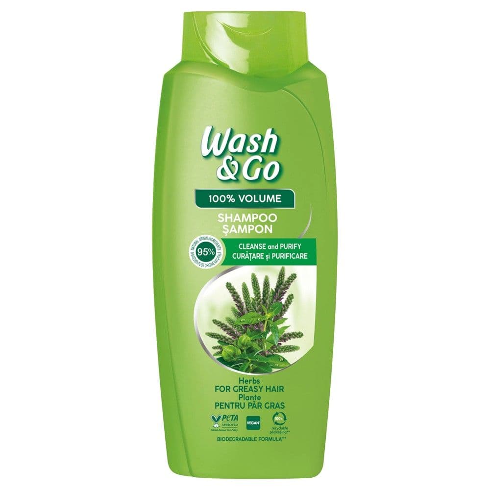 Shampo flokësh për volum, me efekt purifikues, Herbal Cocktail, Wash & Go, plastikë, 675 ml, e gjelbër, 1 copë