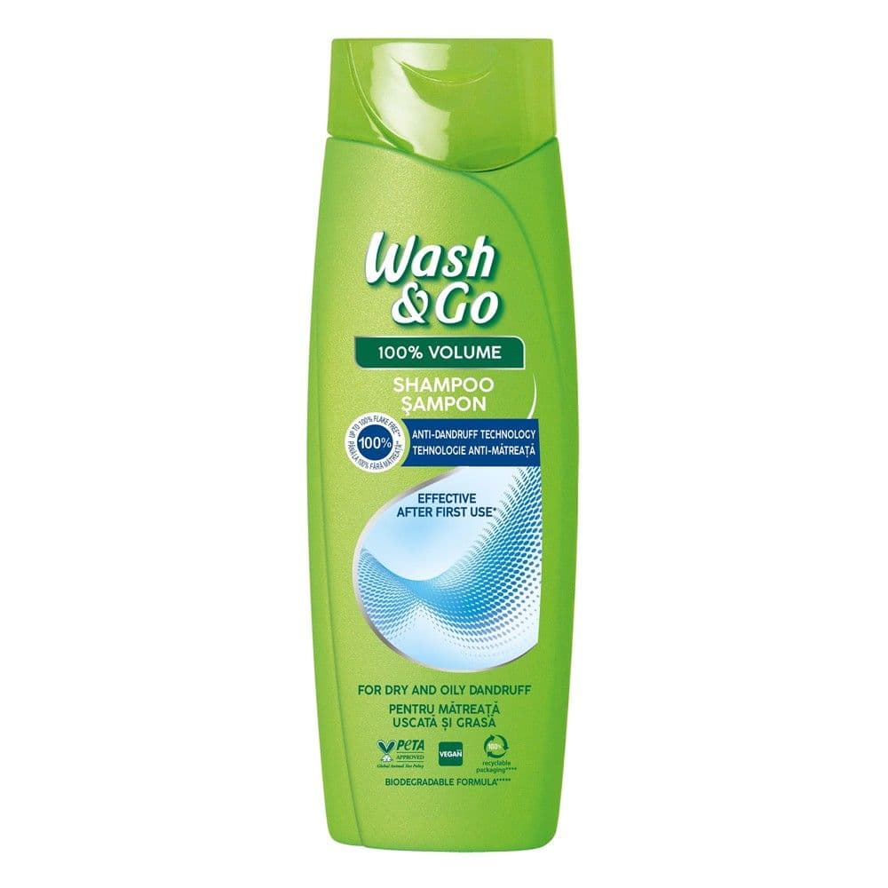 Shampo flokësh për volum, me efekt kundër zbokthit, Wash & Go, plastikë, 360 ml, e gjelbër, 1 copë