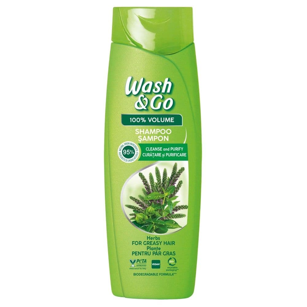 Shampo flokësh për volum, me efekt purifikues, Herbal Cocktail, Wash & Go, plastikë, 360 ml, e gjelbër, 1 copë
