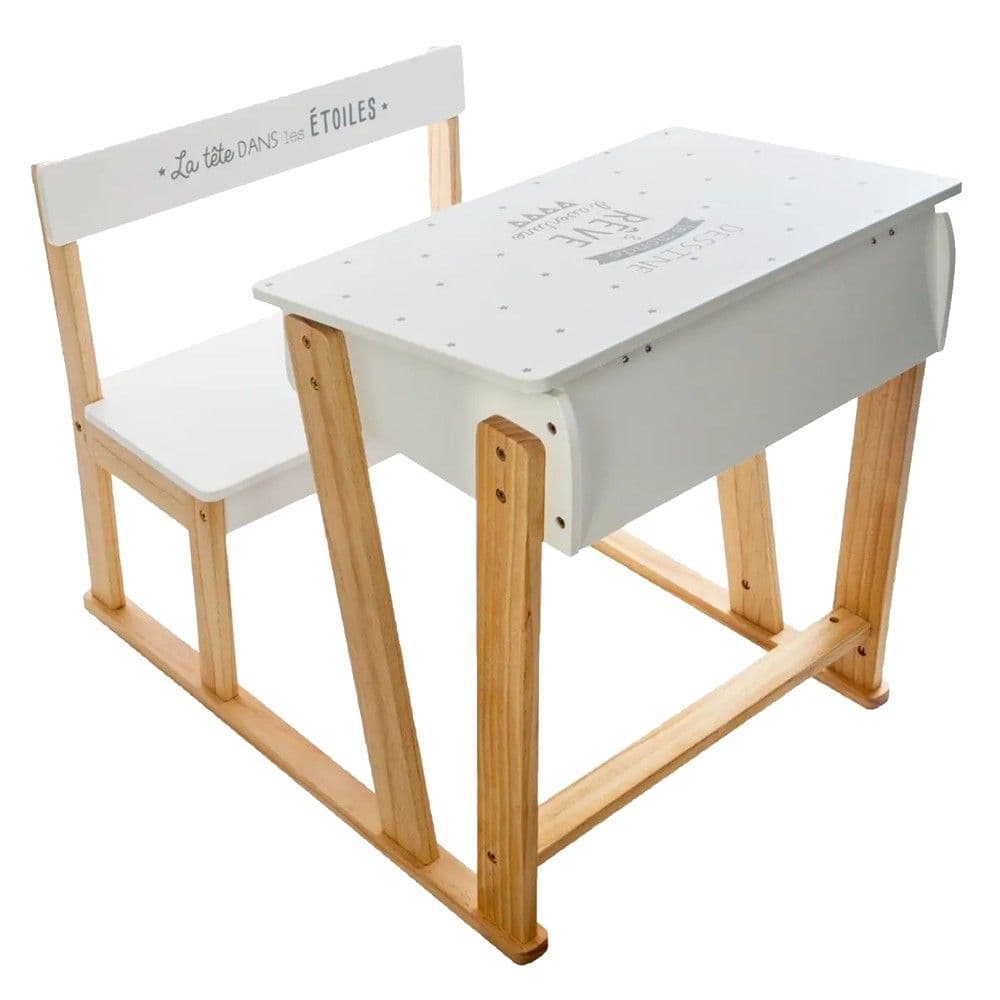 Set tavolinë leximi me stol për fëmijë, MDF, 58x79x63.5 cm, e bardhë, 1 copë