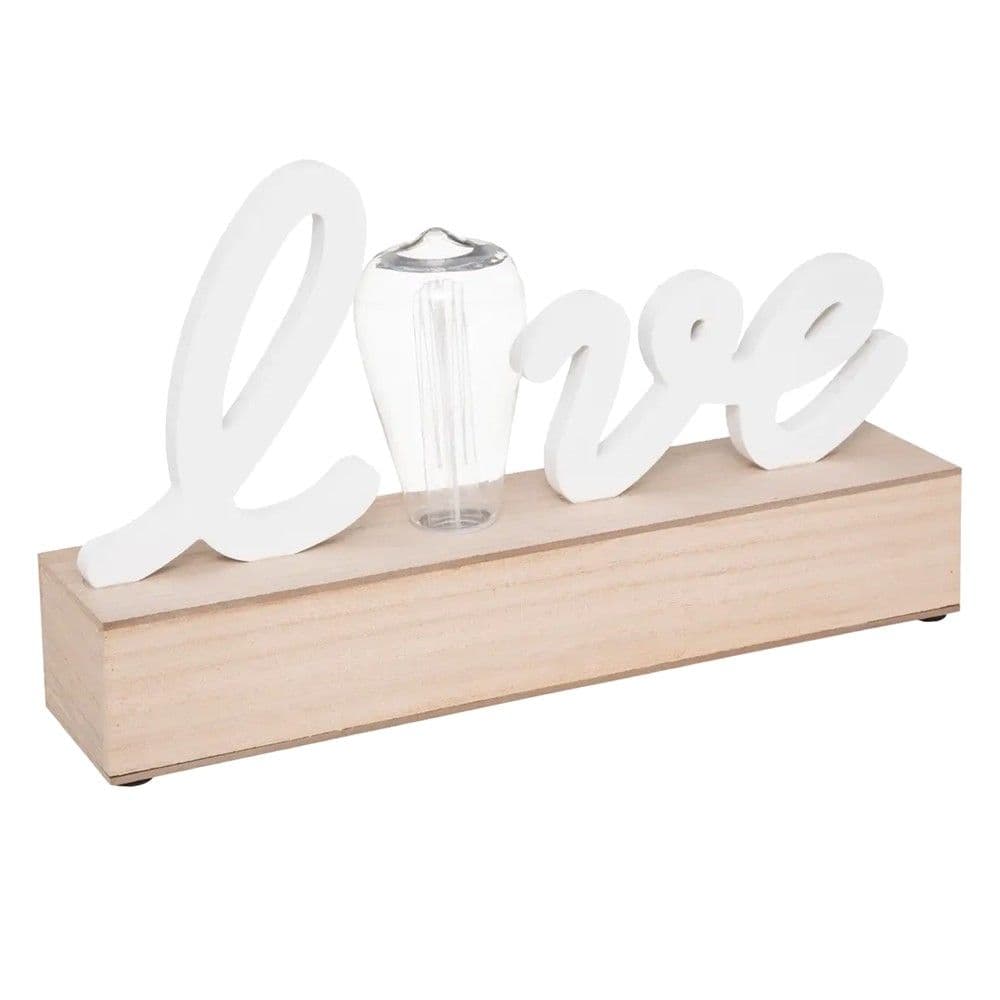 Dekorues për tavolinë me led, LOVE, MDF, 33.8x7.9x19 cm, natyrale dhe e bardhë, 1 copë
