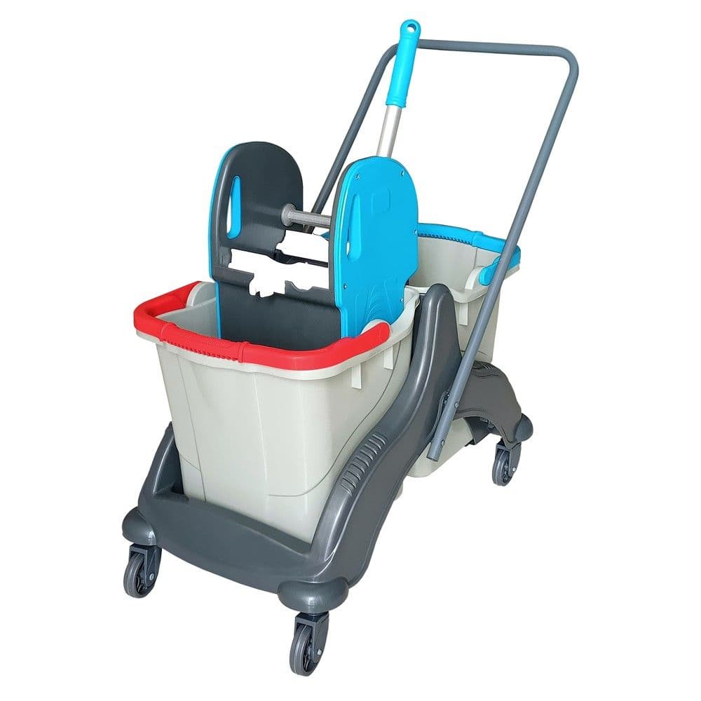 Set kovë pastrimi, plastike dhe metalike, 2 kova x 25 lt, 70x42x82 cm, blu dhe gri, 1 copë