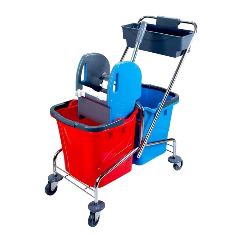 Set kovë pastrimi, plastike+metalike, 2 kova x 25 lt, 68x41x86 cm, blu/kuqe dhe gri, 1 copë