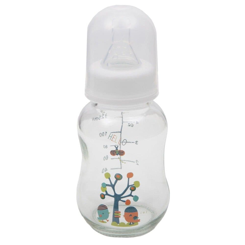 Shishe biberon për bebe, Cangaroo, Birdy, qelq, 120 ml, 0 muajsh +, anti colic, e bardhë, 1 copë