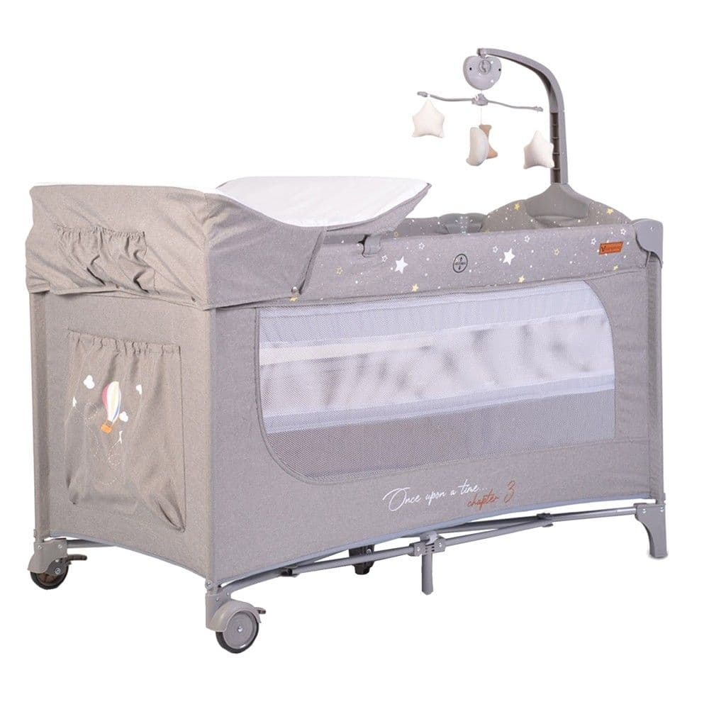 Krevat portativ për fëmijë, Cangaroo, 2 nivele, 125x62x73 cm, gri, 1 copë