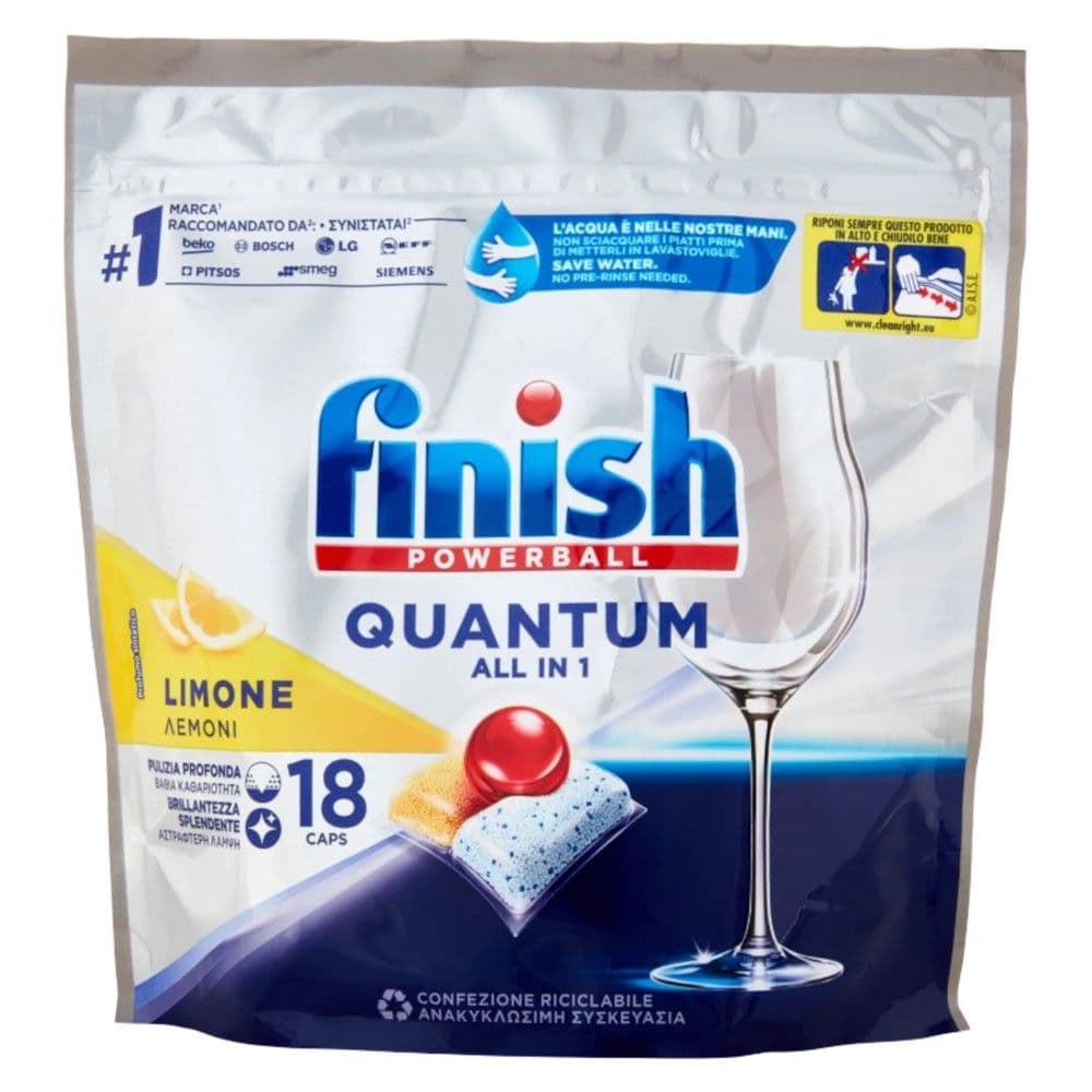 Kapsula për lavastovilje, Finish, Quantum all in 1, limone, 18 kapsula, 1 pako