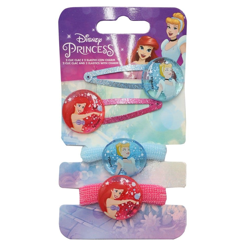 Set kapëse dhe llastik flokësh, Princess, mikse, 2 kapëse + 2 llastik