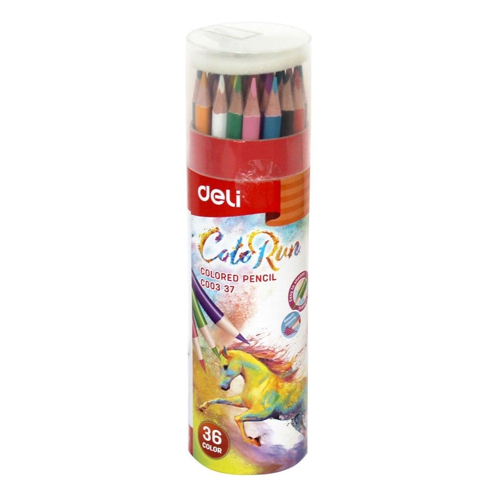 Lapsa me ngjyra për fëmijë dhe mprehëse për lapsat, ColoRun, Deli, dru, 21x7.6x7.6 cm, mikse, 37 copë